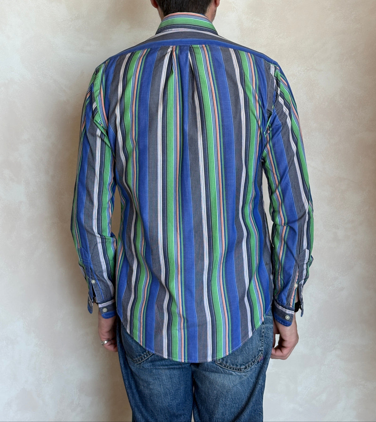 Ralph Lauren Golf Custom Fit Button-Down Shirt Small | Blue Green Multi Stripe Cotton | Mens Golf Shirt-AJ357 Studio