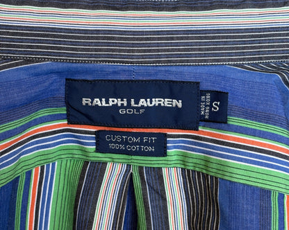 Ralph Lauren Golf Custom Fit Button-Down Shirt Small | Blue Green Multi Stripe Cotton | Mens Golf Shirt