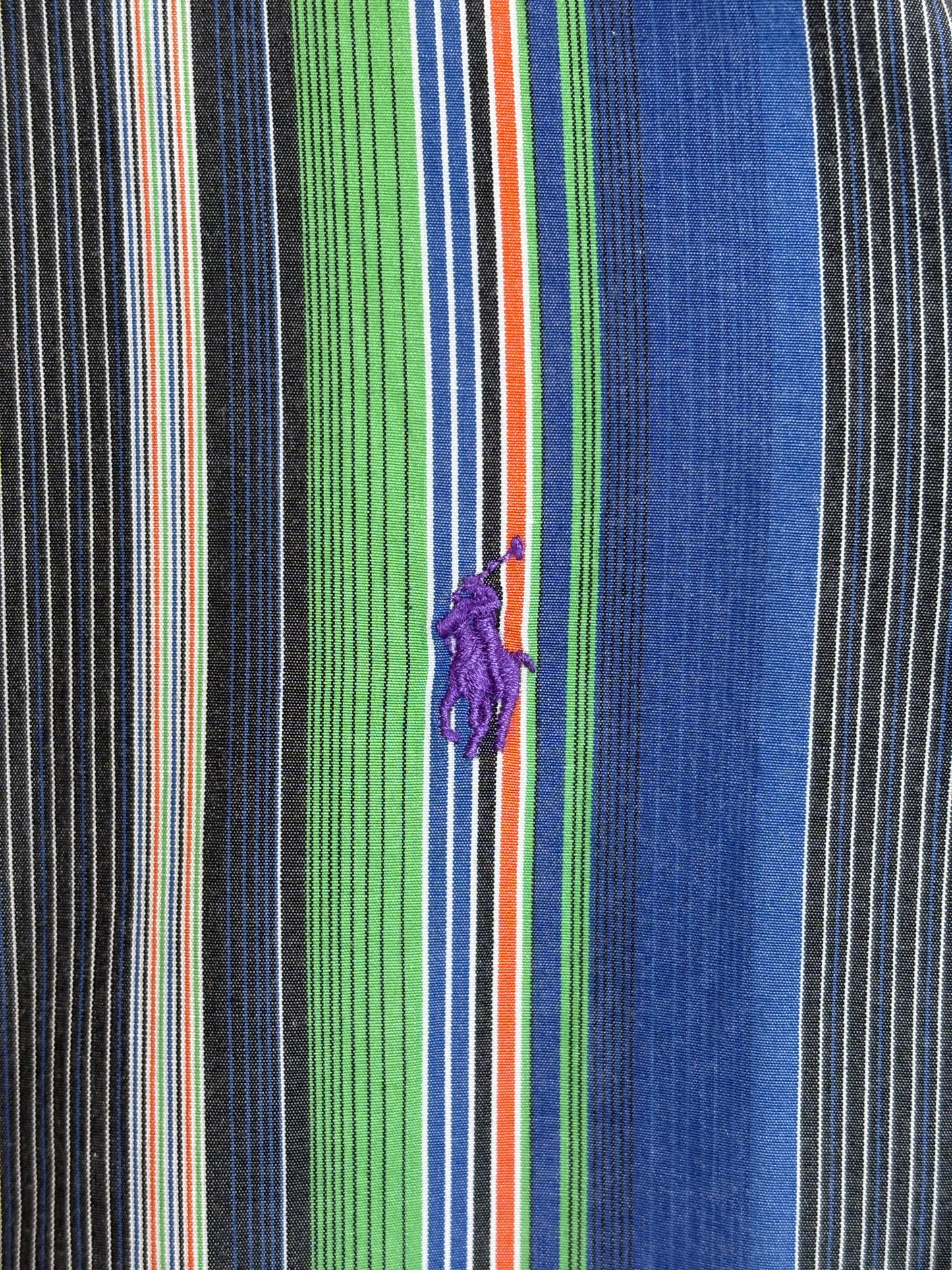 Ralph Lauren Golf Custom Fit Button-Down Shirt Small | Blue Green Multi Stripe Cotton | Mens Golf Shirt