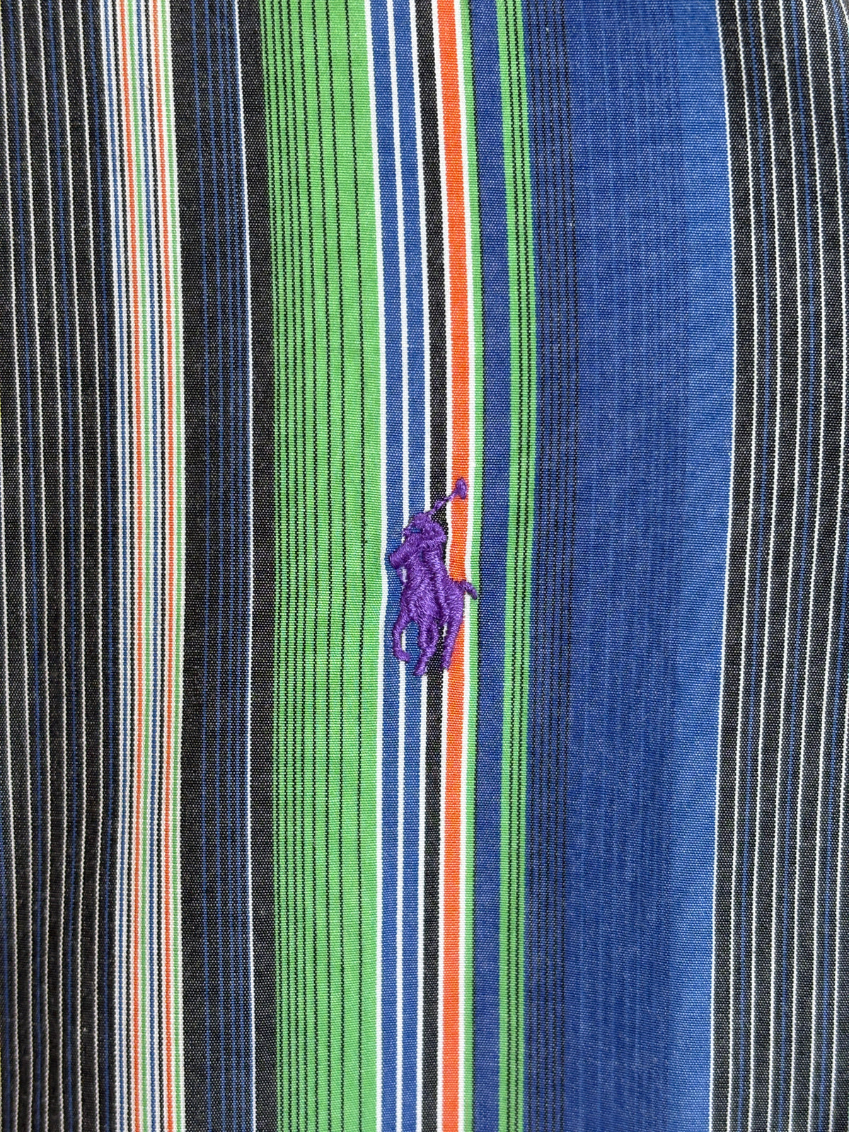 Ralph Lauren Golf Custom Fit Button-Down Shirt Small | Blue Green Multi Stripe Cotton | Mens Golf Shirt-AJ357 Studio