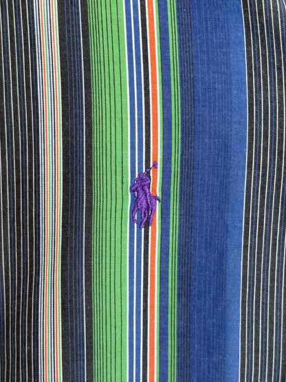 Ralph Lauren Golf Custom Fit Button-Down Shirt Small | Blue Green Multi Stripe Cotton | Mens Golf Shirt