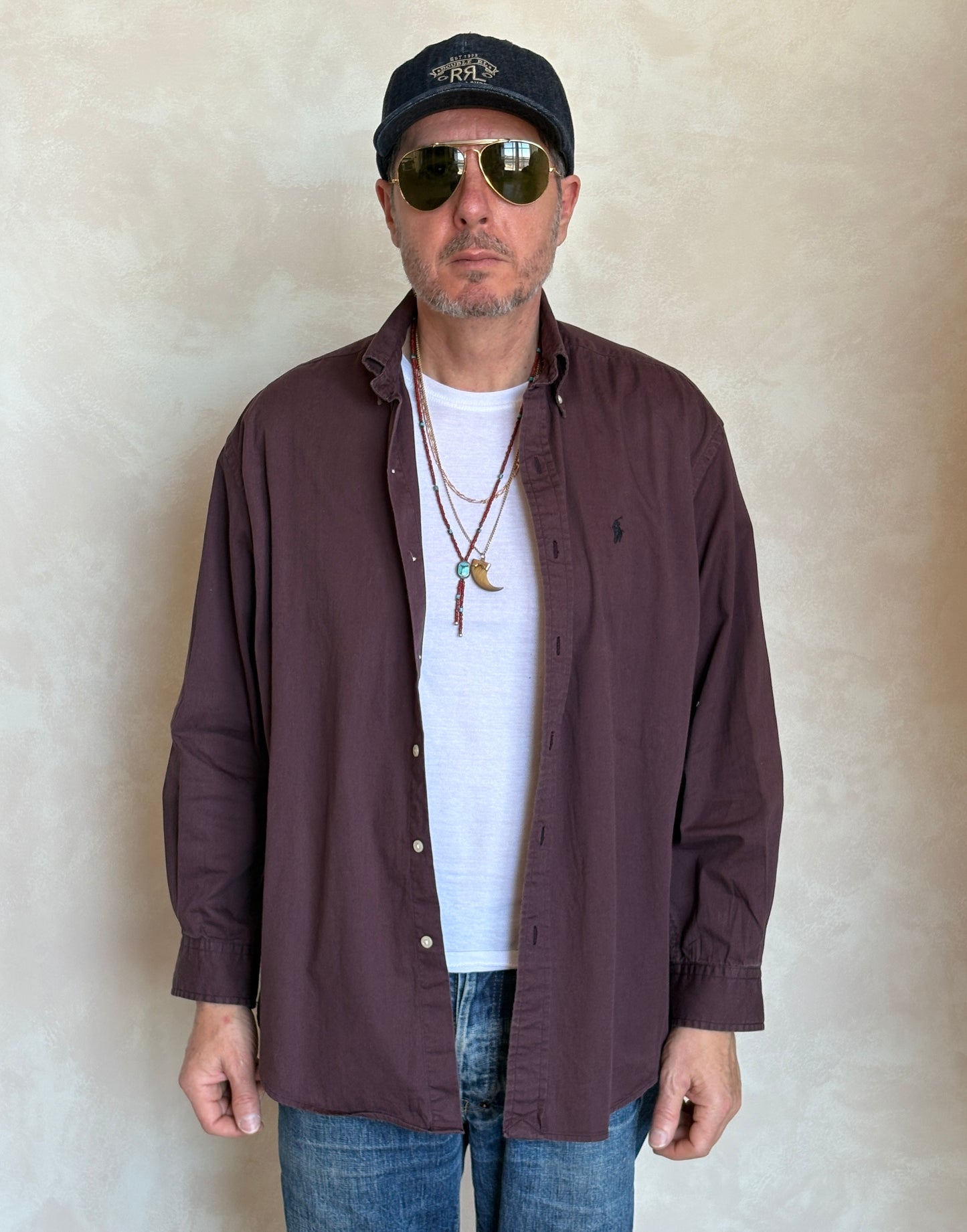 Ralph Lauren BLAKE Button-Down Shirt Medium | Solid Burgundy 100% Cotton | Mens Classic Shirt