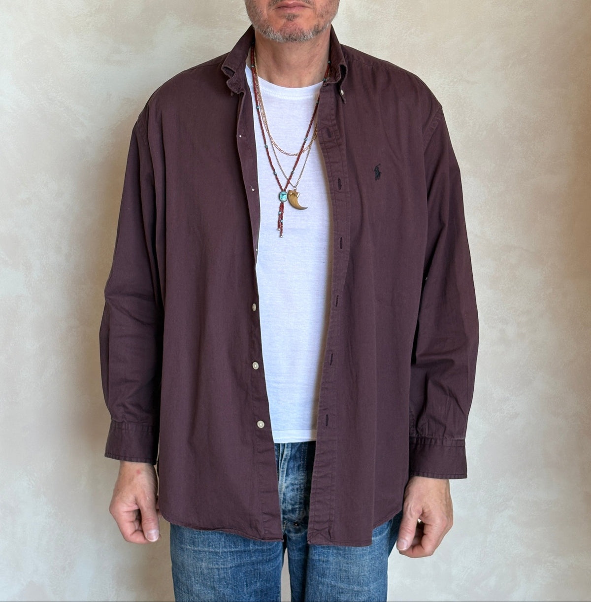 Ralph Lauren BLAKE Button-Down Shirt Medium | Solid Burgundy 100% Cotton | Mens Classic Shirt-AJ357 Studio