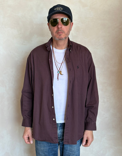 Ralph Lauren BLAKE Button-Down Shirt Medium | Solid Burgundy 100% Cotton | Mens Classic Shirt