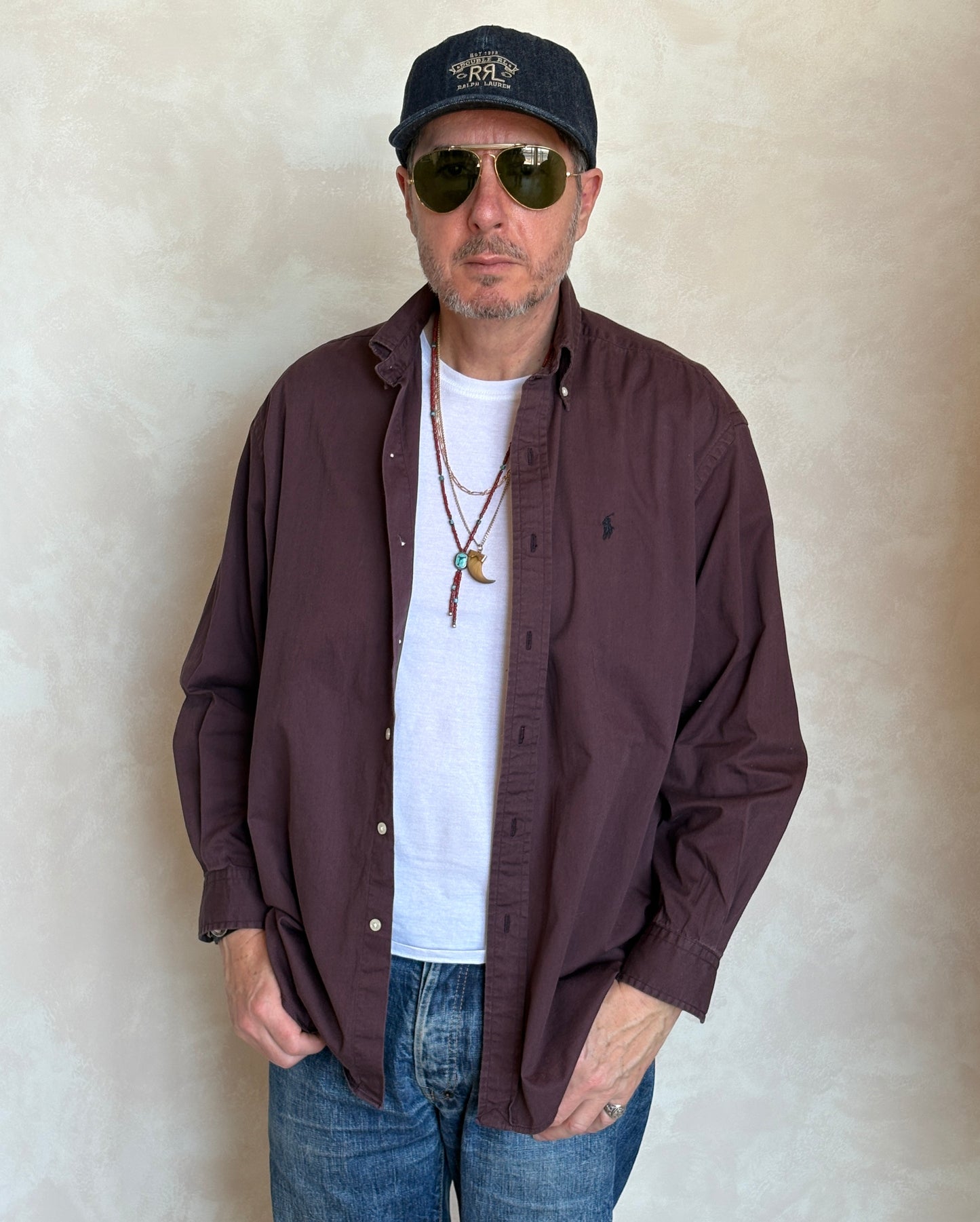 Ralph Lauren BLAKE Button-Down Shirt Medium | Solid Burgundy 100% Cotton | Mens Classic Shirt