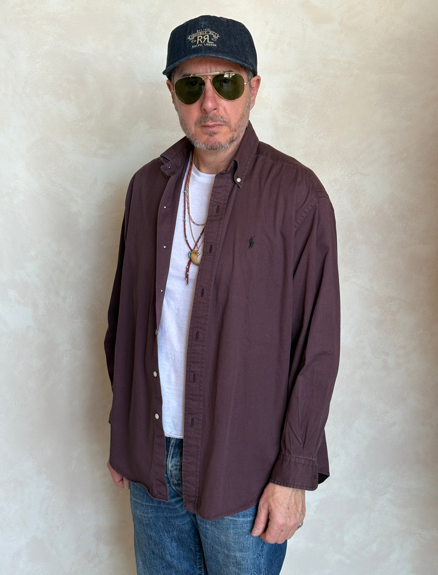 Ralph Lauren BLAKE Button-Down Shirt Medium | Solid Burgundy 100% Cotton | Mens Classic Shirt