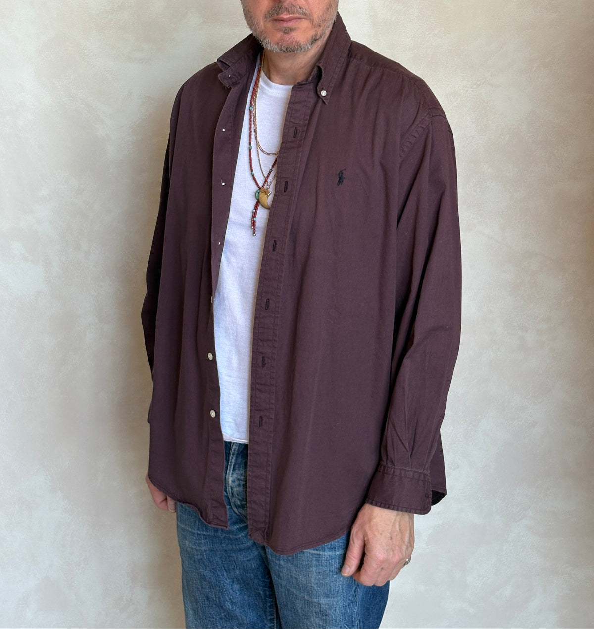 Ralph Lauren BLAKE Button-Down Shirt Medium | Solid Burgundy 100% Cotton | Mens Classic Shirt-AJ357 Studio