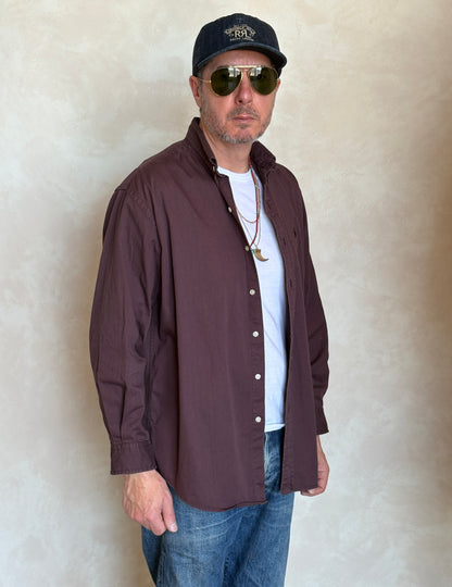 Ralph Lauren BLAKE Button-Down Shirt Medium | Solid Burgundy 100% Cotton | Mens Classic Shirt