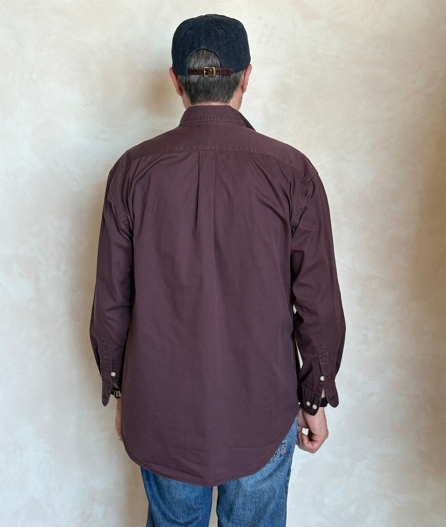 Ralph Lauren BLAKE Button-Down Shirt Medium | Solid Burgundy 100% Cotton | Mens Classic Shirt