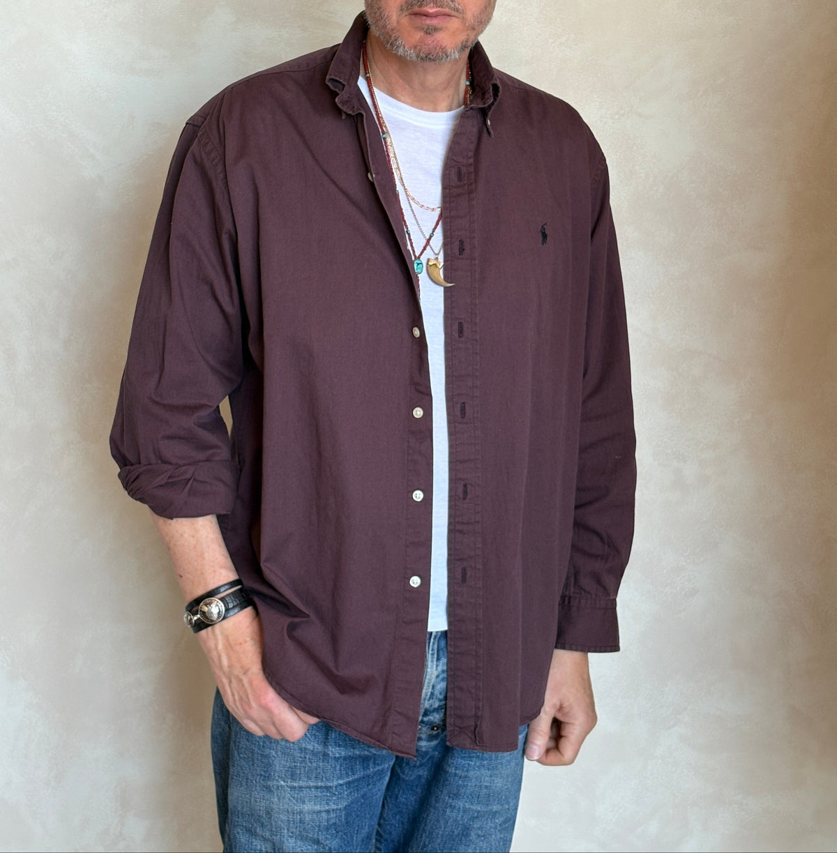 Ralph Lauren BLAKE Button-Down Shirt Medium | Solid Burgundy 100% Cotton | Mens Classic Shirt-AJ357 Studio