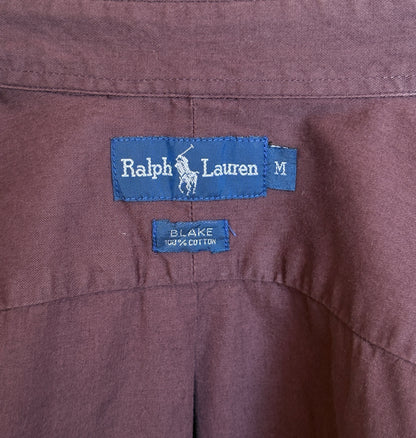 Ralph Lauren BLAKE Button-Down Shirt Medium | Solid Burgundy 100% Cotton | Mens Classic Shirt