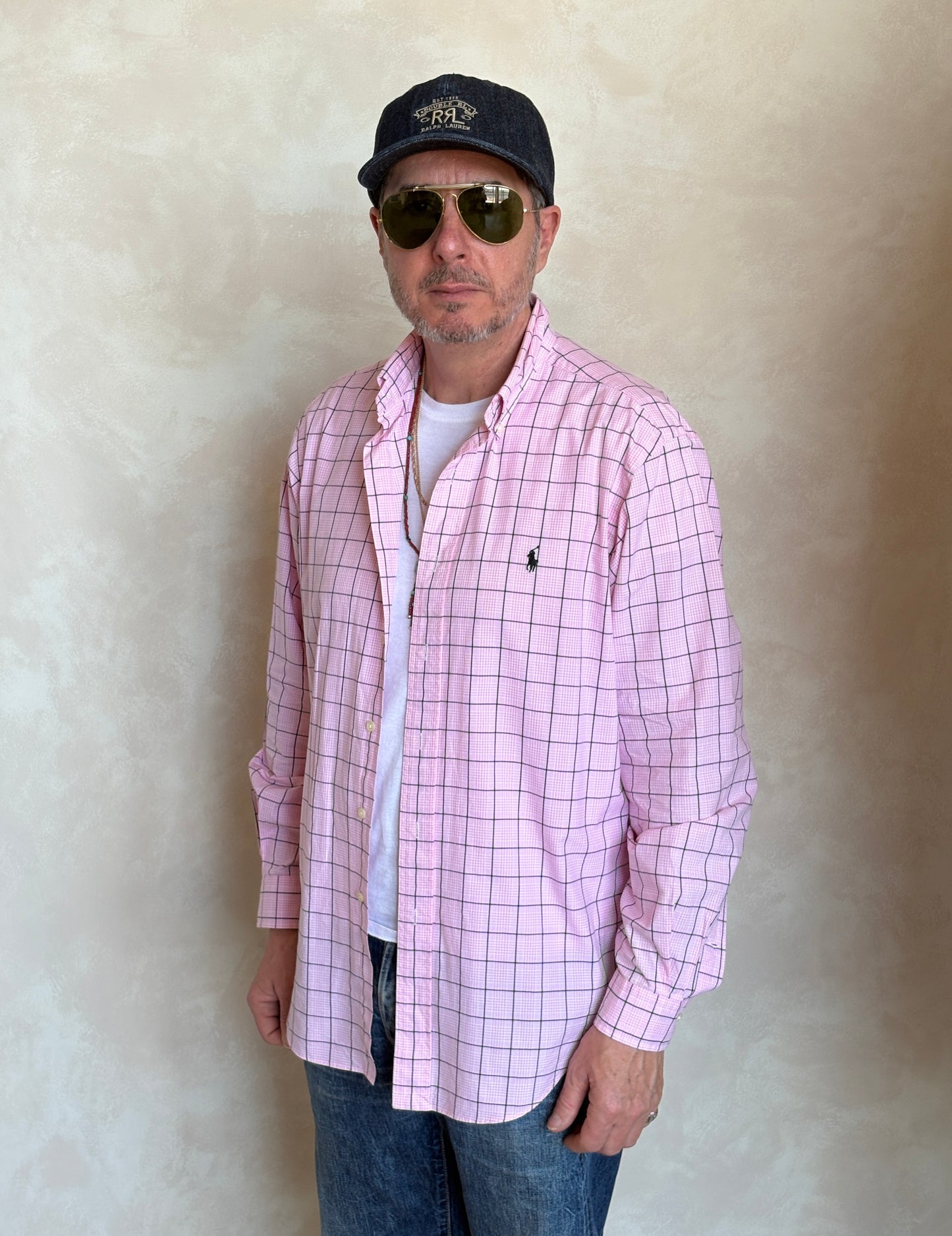 Ralph Lauren Classic Fit Button-Down Shirt Large | Pink Windowpane Check Cotton | Mens Classic Shirt