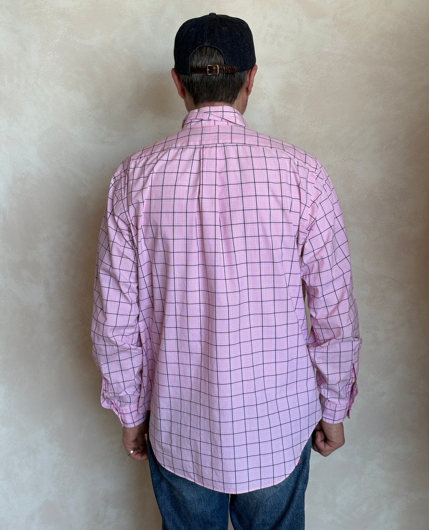 Ralph Lauren Classic Fit Button-Down Shirt Large | Pink Windowpane Check Cotton | Mens Classic Shirt