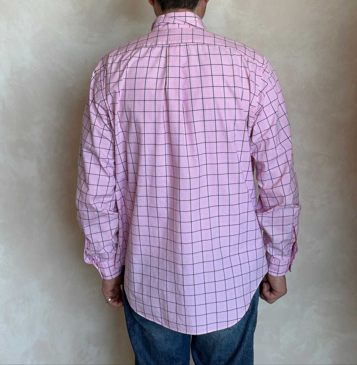 Ralph Lauren Classic Fit Button-Down Shirt Large | Pink Windowpane Check Cotton | Mens Classic Shirt-AJ357 Studio