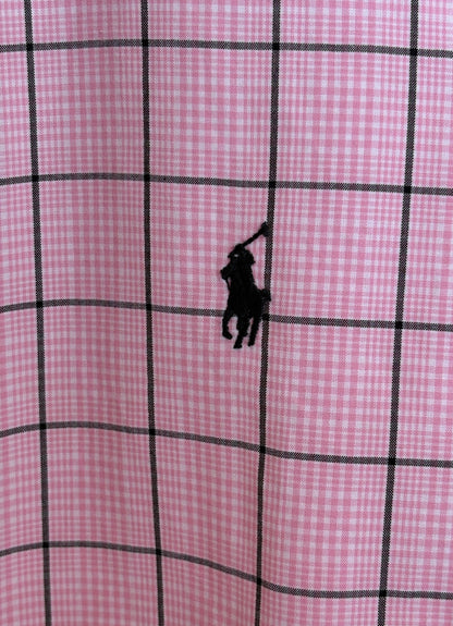 Ralph Lauren Classic Fit Button-Down Shirt Large | Pink Windowpane Check Cotton | Mens Classic Shirt