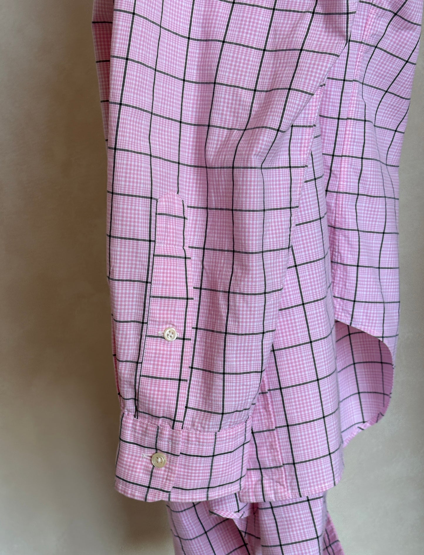 Ralph Lauren Classic Fit Button-Down Shirt Large | Pink Windowpane Check Cotton | Mens Classic Shirt