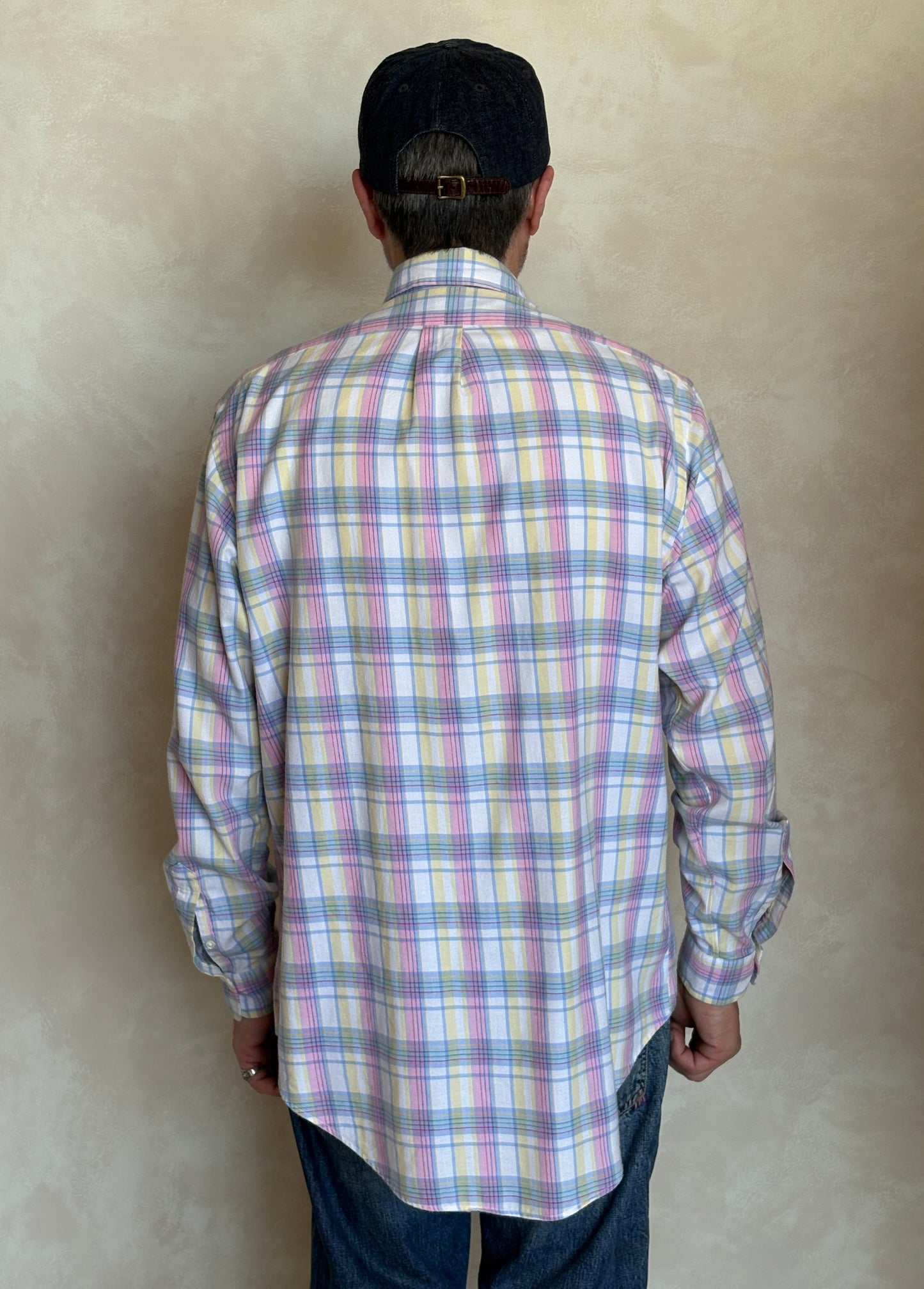 Polo by Ralph Lauren Pastel Plaid Shirt Large | Pink Yellow Blue Cotton | Vintage 90s Mens Shirt
