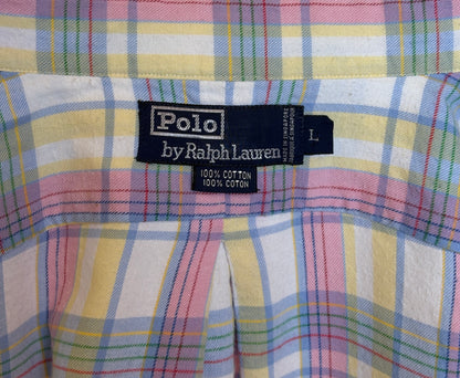 Polo by Ralph Lauren Pastel Plaid Shirt Large | Pink Yellow Blue Cotton | Vintage 90s Mens Shirt