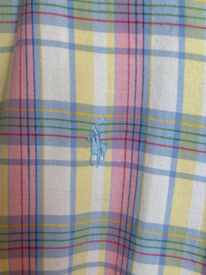 Polo by Ralph Lauren Pastel Plaid Shirt Large | Pink Yellow Blue Cotton | Vintage 90s Mens Shirt
