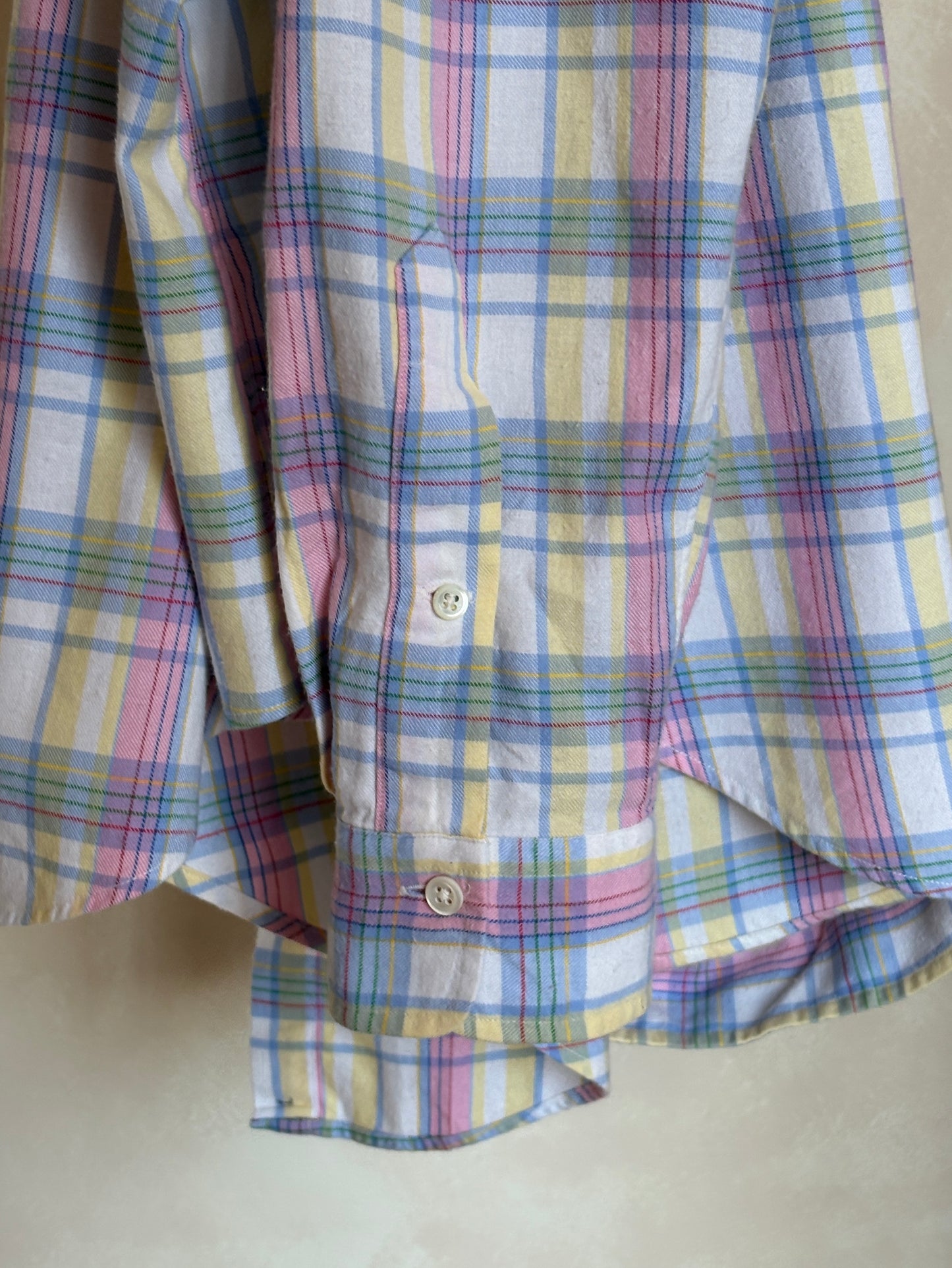 Polo by Ralph Lauren Pastel Plaid Shirt Large | Pink Yellow Blue Cotton | Vintage 90s Mens Shirt