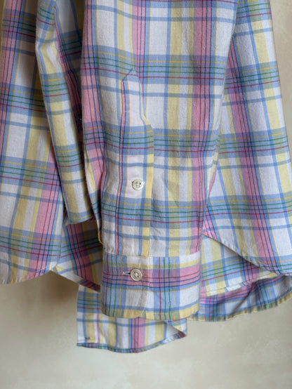 Polo by Ralph Lauren Pastel Plaid Shirt Large | Pink Yellow Blue Cotton | Vintage 90s Mens Shirt