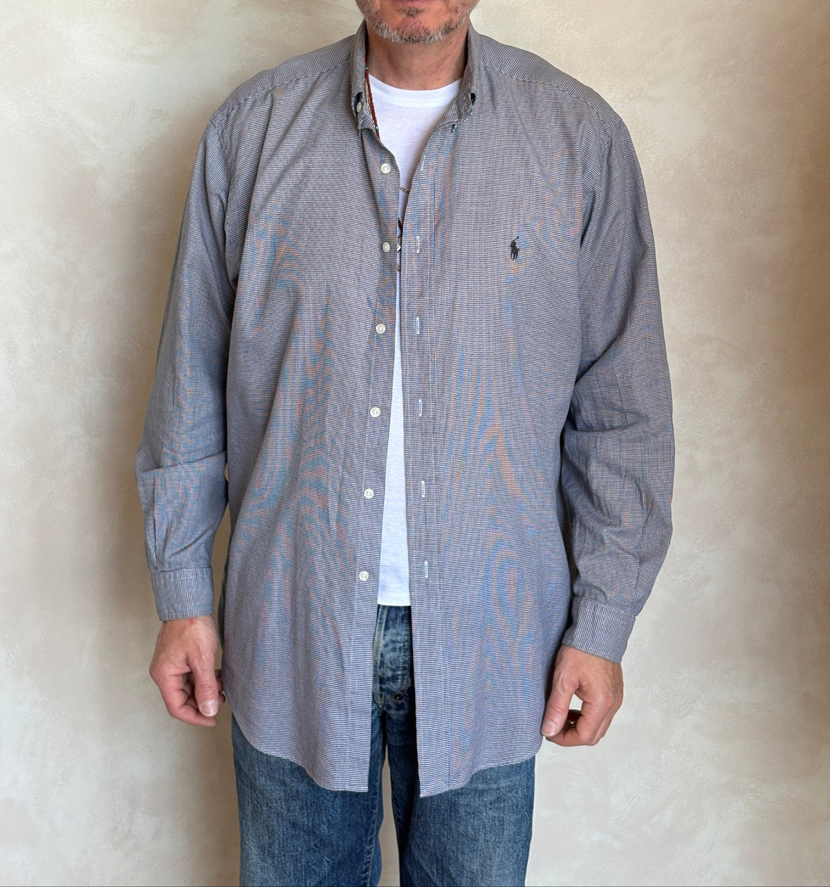 Ralph Lauren YARMOUTH Button-Down Shirt Large | Black White Houndstooth Cotton | Mens Classic Shirt-AJ357 Studio