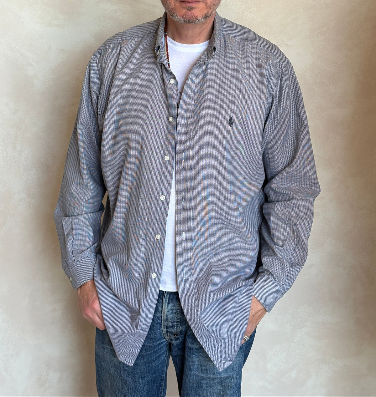 Ralph Lauren YARMOUTH Button-Down Shirt Large | Black White Houndstooth Cotton | Mens Classic Shirt-AJ357 Studio