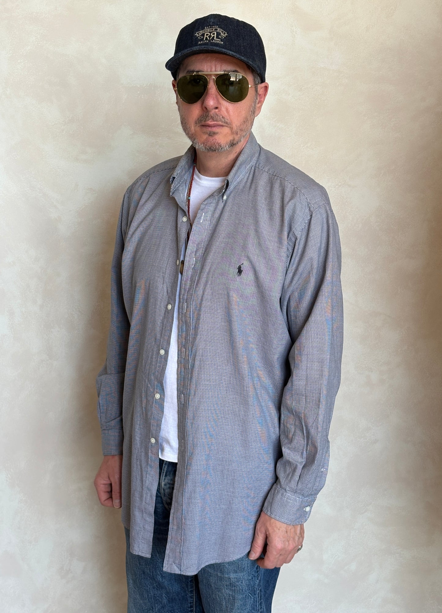 Ralph Lauren YARMOUTH Button-Down Shirt Large | Black White Houndstooth Cotton | Mens Classic Shirt