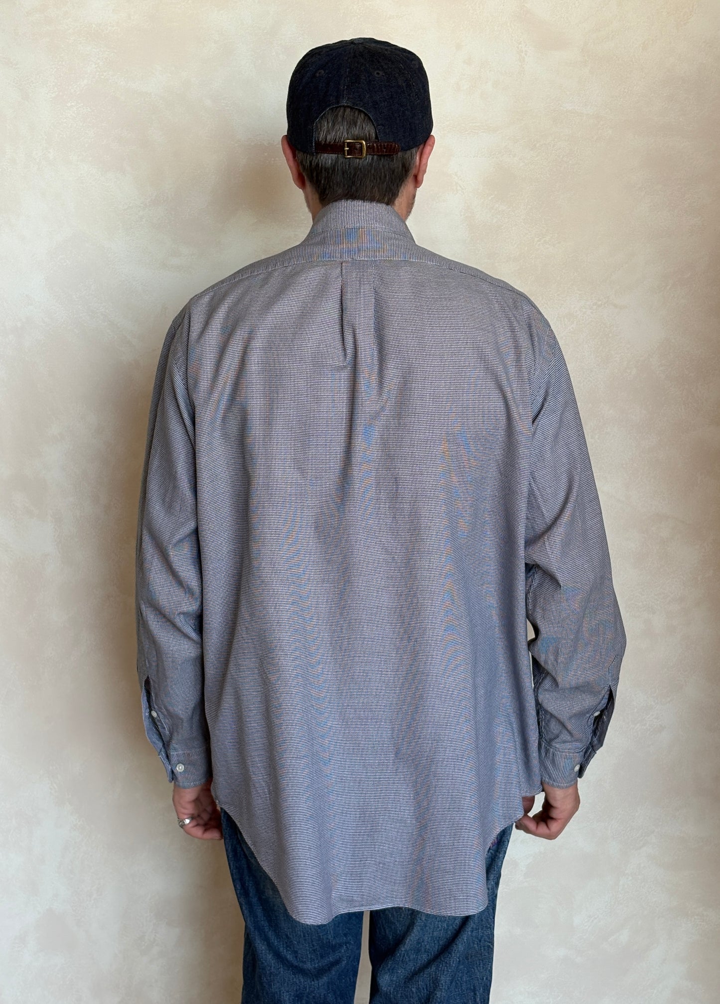 Ralph Lauren YARMOUTH Button-Down Shirt Large | Black White Houndstooth Cotton | Mens Classic Shirt
