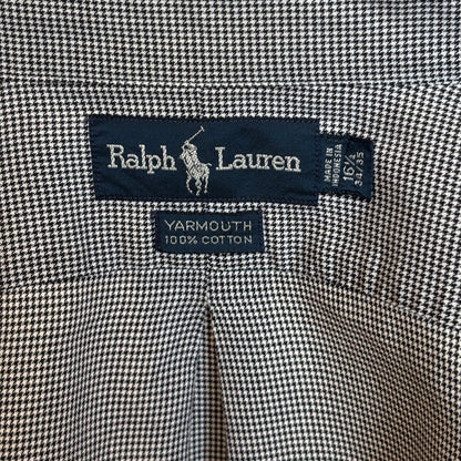 Ralph Lauren YARMOUTH Button-Down Shirt Large | Black White Houndstooth Cotton | Mens Classic Shirt