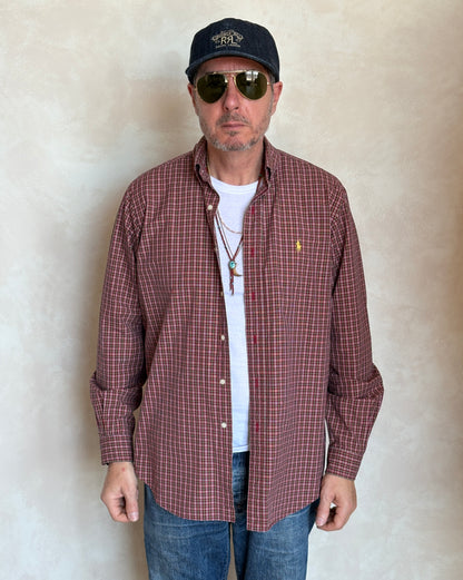 Ralph Lauren Classic Fit Button-Down Shirt Large | Red Tartan Plaid Cotton | Mens Classic Shirt