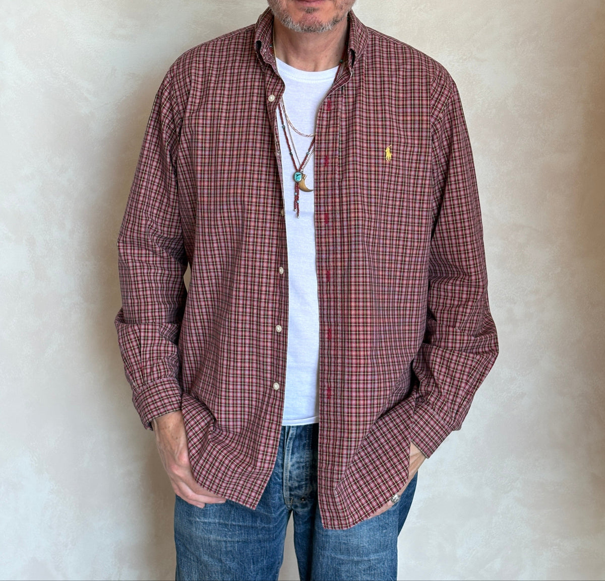 Ralph Lauren Classic Fit Button-Down Shirt Large | Red Tartan Plaid Cotton | Mens Classic Shirt-AJ357 Studio