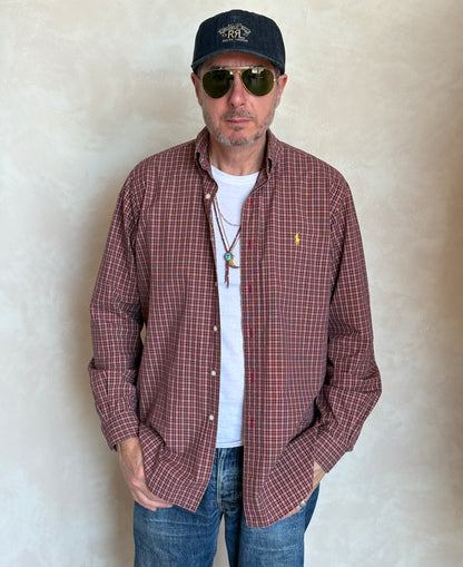 Ralph Lauren Classic Fit Button-Down Shirt Large | Red Tartan Plaid Cotton | Mens Classic Shirt