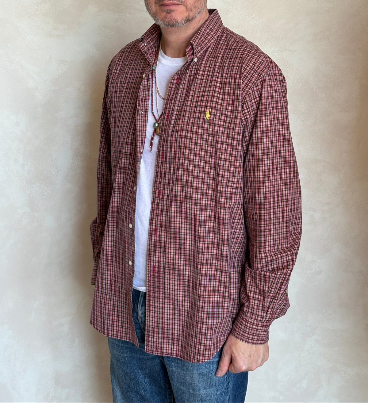 Ralph Lauren Classic Fit Button-Down Shirt Large | Red Tartan Plaid Cotton | Mens Classic Shirt-AJ357 Studio