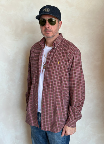 Ralph Lauren Classic Fit Button-Down Shirt Large | Red Tartan Plaid Cotton | Mens Classic Shirt