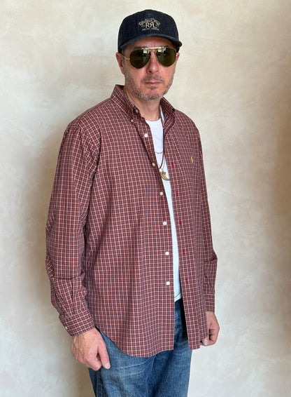 Ralph Lauren Classic Fit Button-Down Shirt Large | Red Tartan Plaid Cotton | Mens Classic Shirt