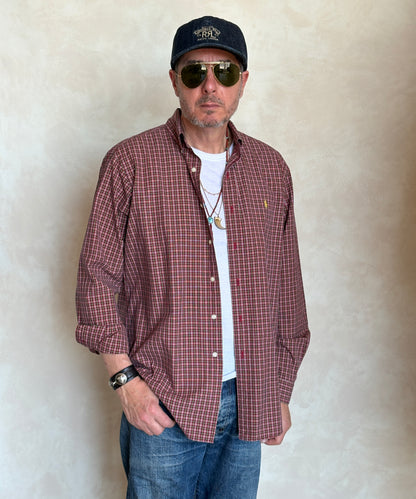 Ralph Lauren Classic Fit Button-Down Shirt Large | Red Tartan Plaid Cotton | Mens Classic Shirt