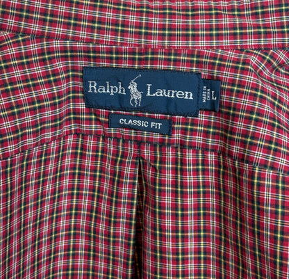 Ralph Lauren Classic Fit Button-Down Shirt Large | Red Tartan Plaid Cotton | Mens Classic Shirt