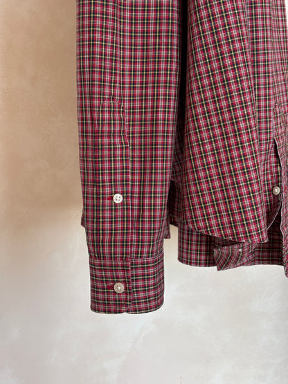 Ralph Lauren Classic Fit Button-Down Shirt Large | Red Tartan Plaid Cotton | Mens Classic Shirt