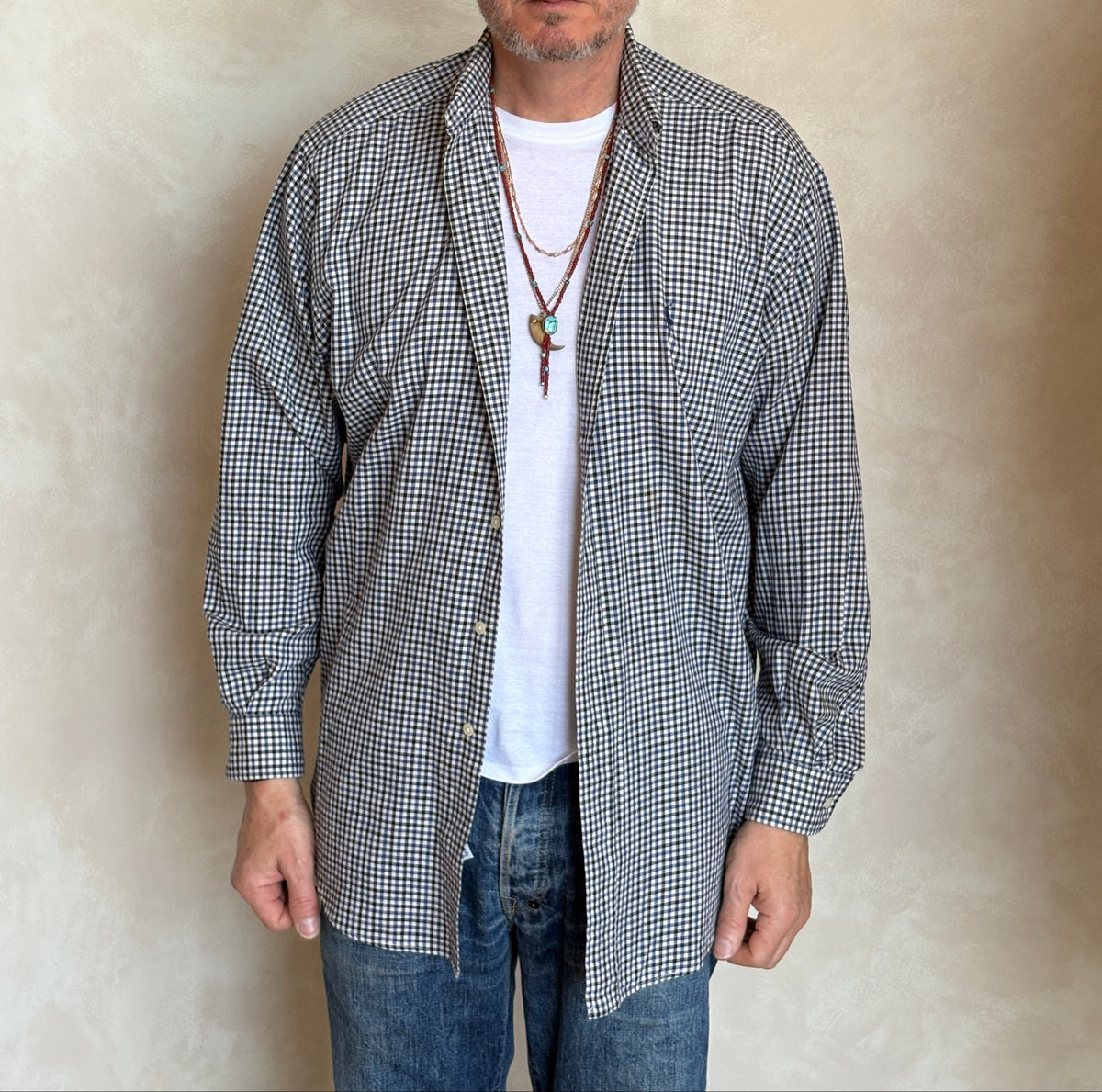 Ralph Lauren BLAKE Button-Down Shirt Medium | Navy Black Gingham Cotton | Mens Classic Shirt-AJ357 Studio