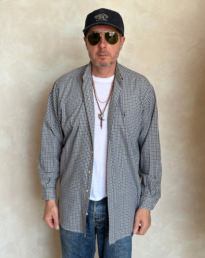 Ralph Lauren BLAKE Button-Down Shirt Medium | Navy Black Gingham Cotton | Mens Classic Shirt