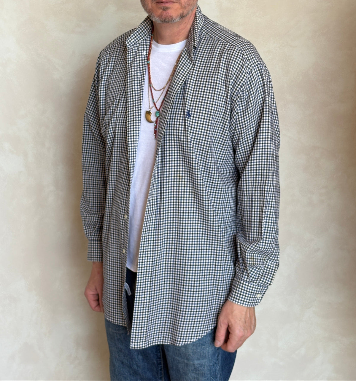Ralph Lauren BLAKE Button-Down Shirt Medium | Navy Black Gingham Cotton | Mens Classic Shirt-AJ357 Studio