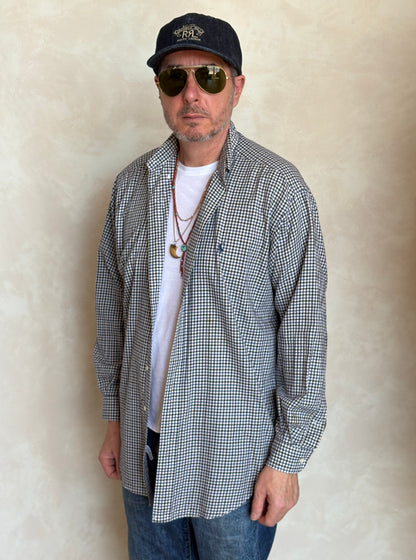 Ralph Lauren BLAKE Button-Down Shirt Medium | Navy Black Gingham Cotton | Mens Classic Shirt