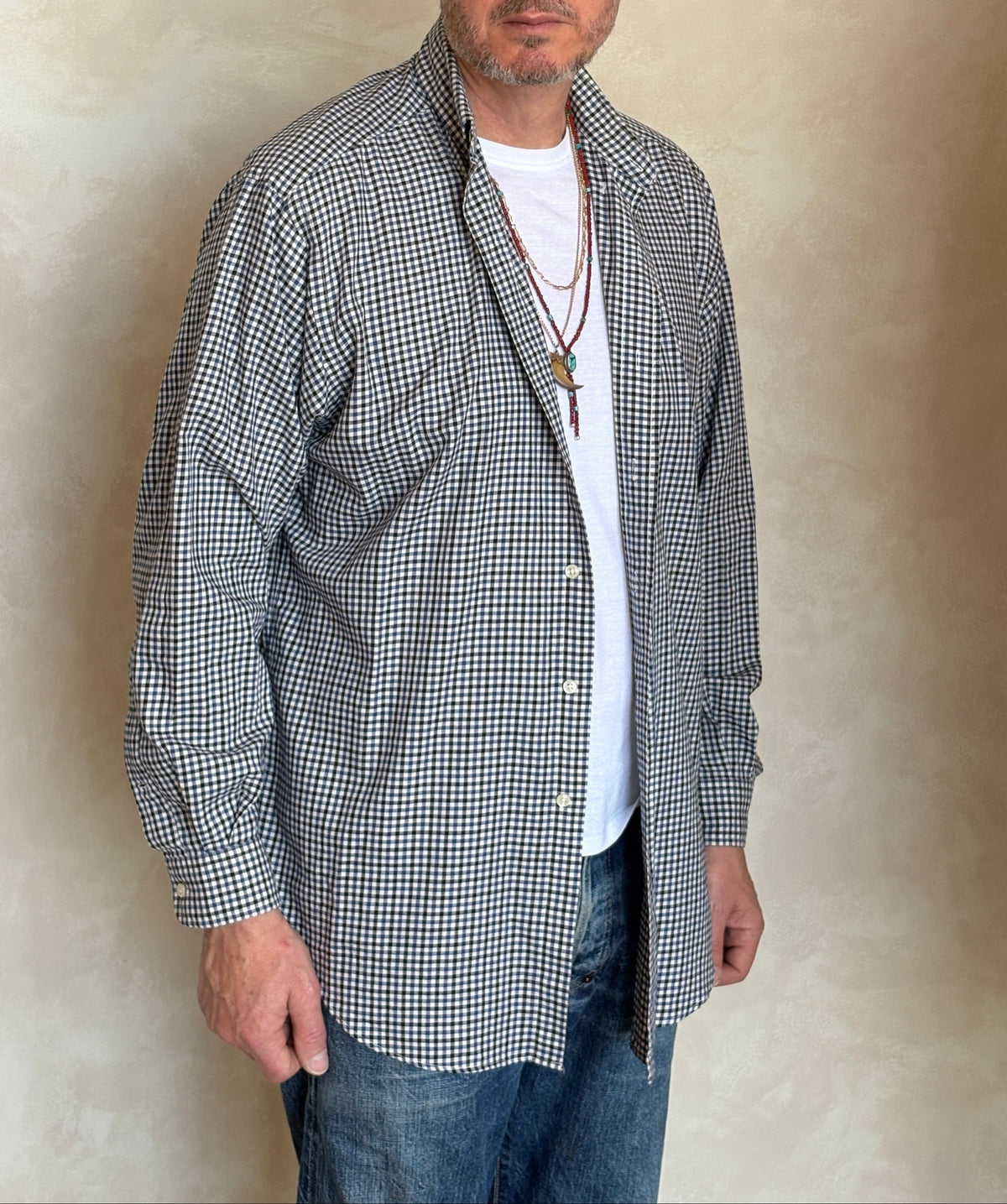 Ralph Lauren BLAKE Button-Down Shirt Medium | Navy Black Gingham Cotton | Mens Classic Shirt-AJ357 Studio
