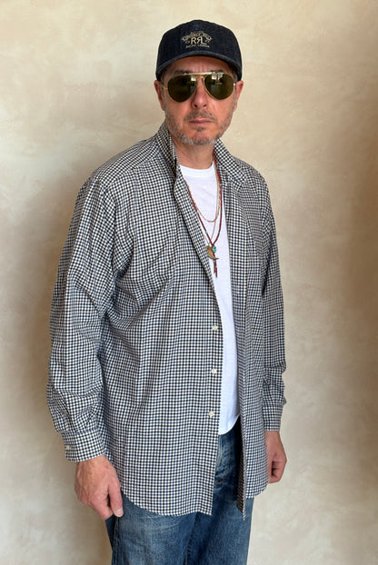 Ralph Lauren BLAKE Button-Down Shirt Medium | Navy Black Gingham Cotton | Mens Classic Shirt