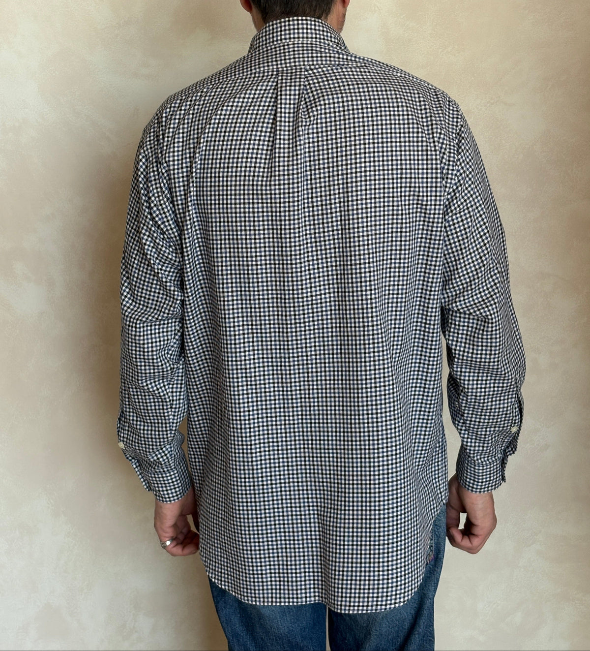 Ralph Lauren BLAKE Button-Down Shirt Medium | Navy Black Gingham Cotton | Mens Classic Shirt-AJ357 Studio