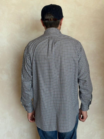 Ralph Lauren BLAKE Button-Down Shirt Medium | Navy Black Gingham Cotton | Mens Classic Shirt