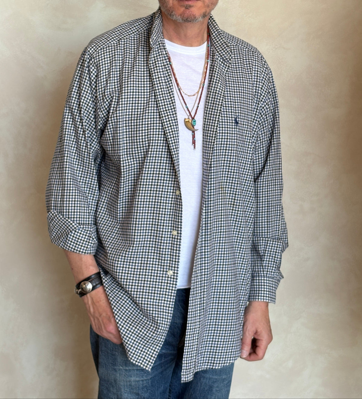 Ralph Lauren BLAKE Button-Down Shirt Medium | Navy Black Gingham Cotton | Mens Classic Shirt-AJ357 Studio