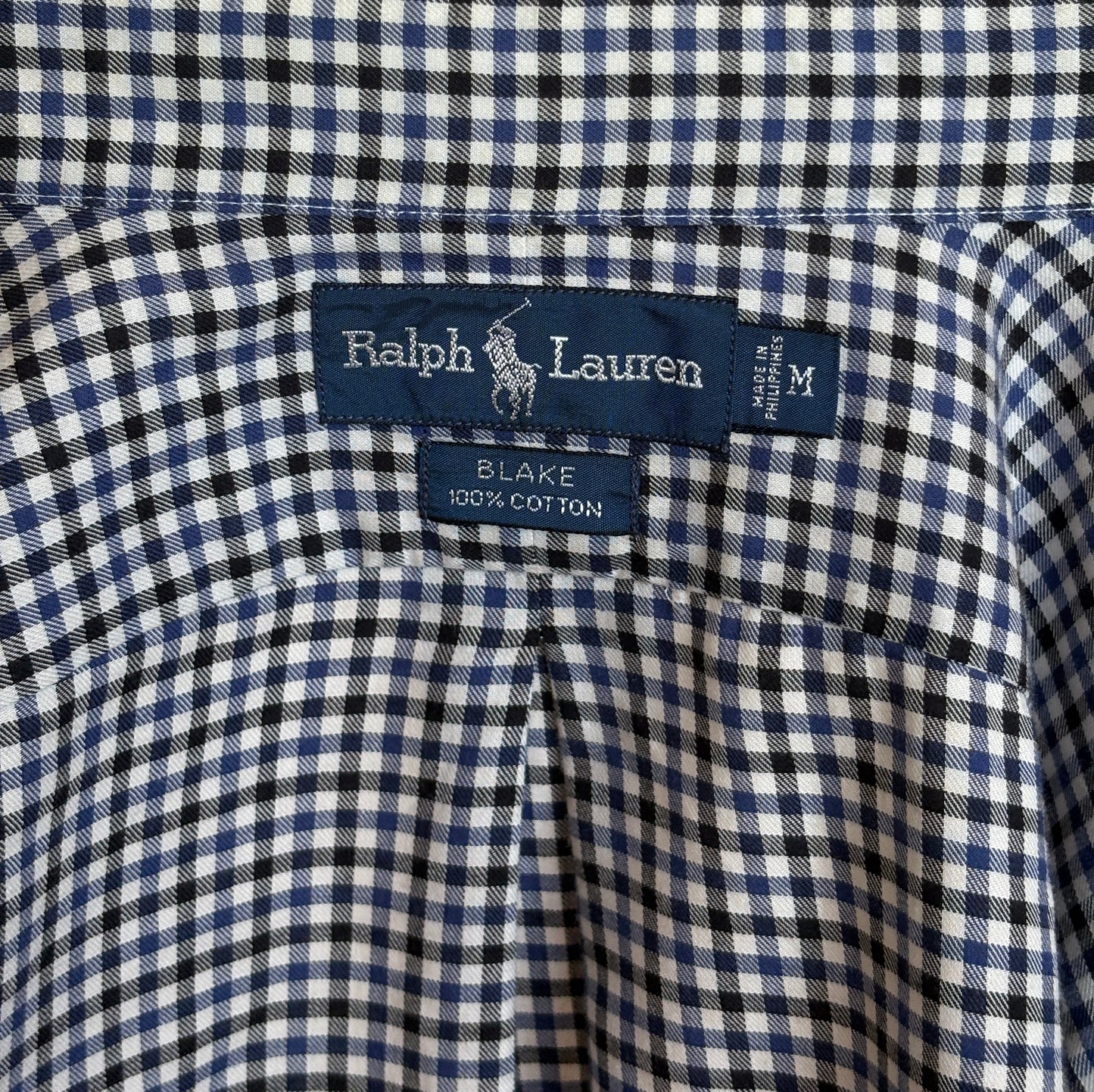 Ralph Lauren BLAKE Button-Down Shirt Medium | Navy Black Gingham Cotton | Mens Classic Shirt