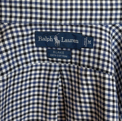 Ralph Lauren BLAKE Button-Down Shirt Medium | Navy Black Gingham Cotton | Mens Classic Shirt